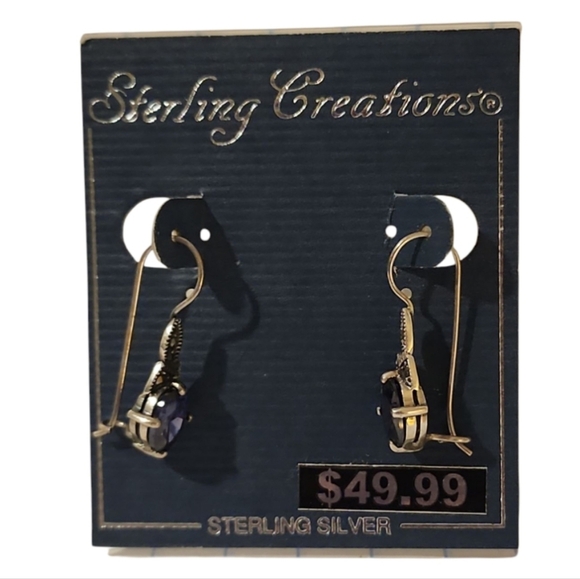 Vintage Boho Sterling Creations Blue Tanzanite Dangle Drop Earrings 925 Silver - Picture 1 of 8